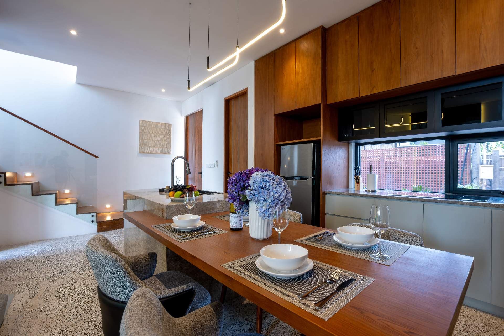 Teak kitchen and dining island